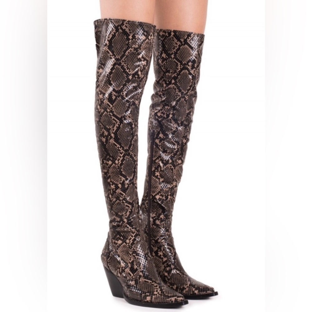 Jeffrey Campbell NWOT Snake Skin Over the Knee Western Country Boots (Size 38)